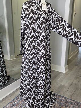 NWT 100% Cotton Brown & White Ikat Button-Down Maxi Shirtdress